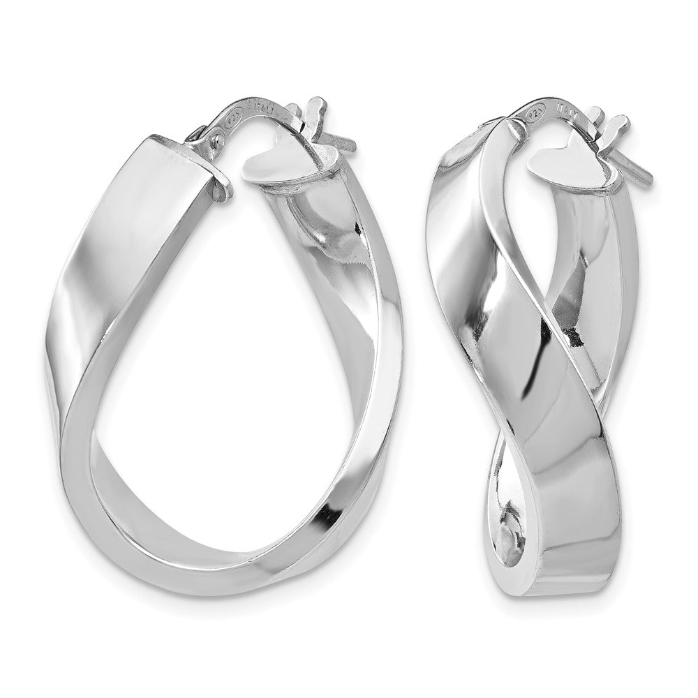 Sterling Silver RH-plated Polished Twisted Hoop Earrings