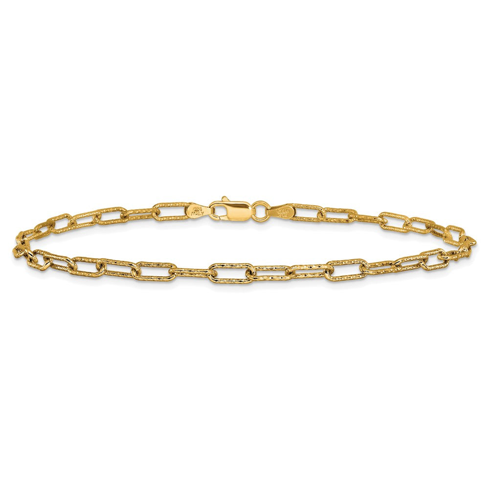 Sterling Silver Gold-plated Polished Textured Link Anklet
