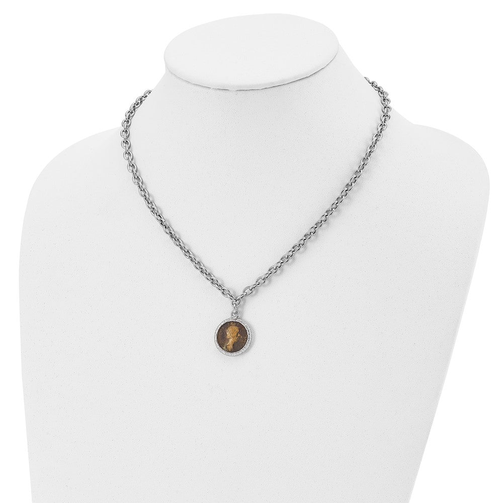 Sterling Silver Rhodium-plated Bronze Roman Coin Necklace