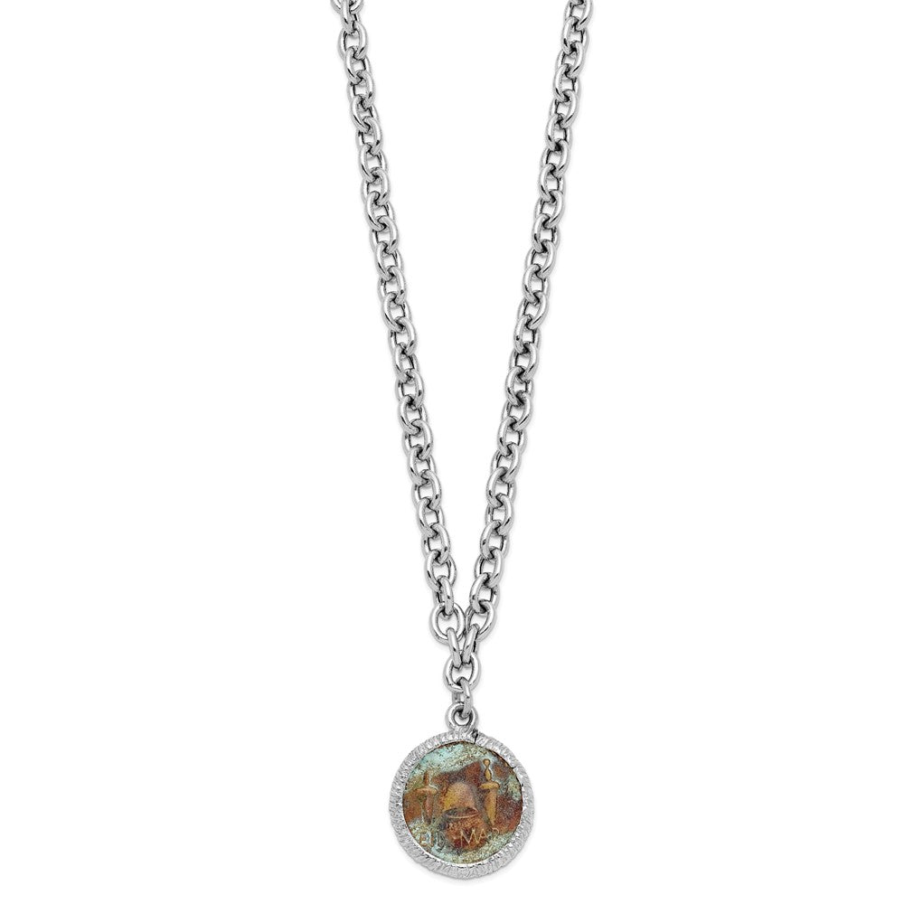 Sterling Silver Rhodium-plated Bronze Roman Coin Necklace