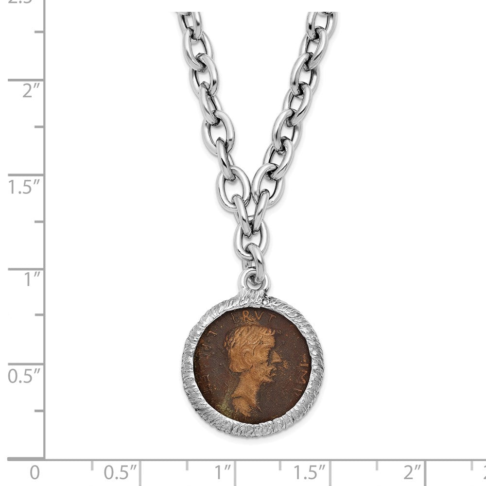 Sterling Silver Rhodium-plated Bronze Roman Coin Necklace
