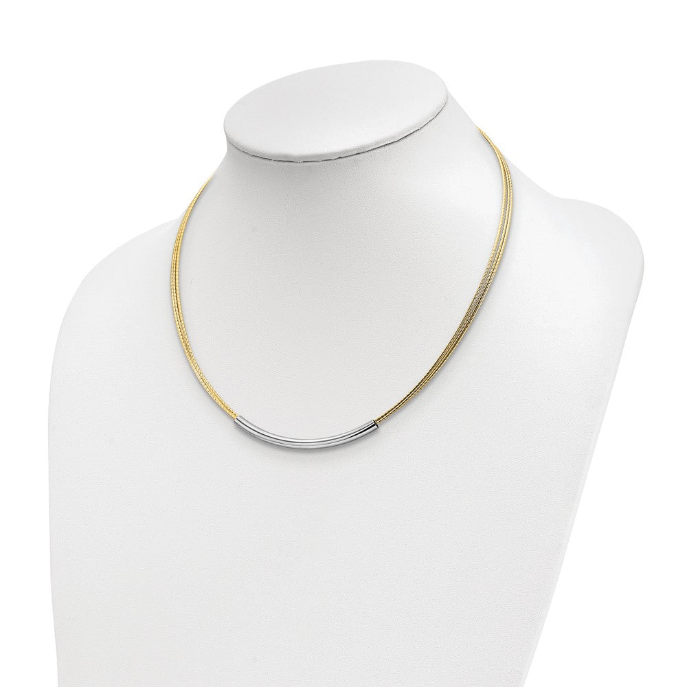 Sterling Silver Gold-plated Rho-plated Bar w/ 2in Necklace