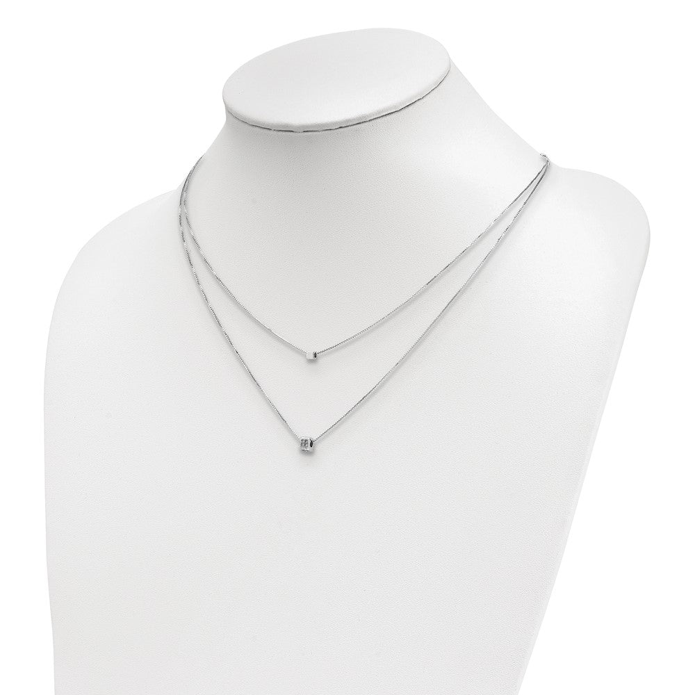 Sterling Silver RH-plated CZ Multi-strand w/ 2in Necklace