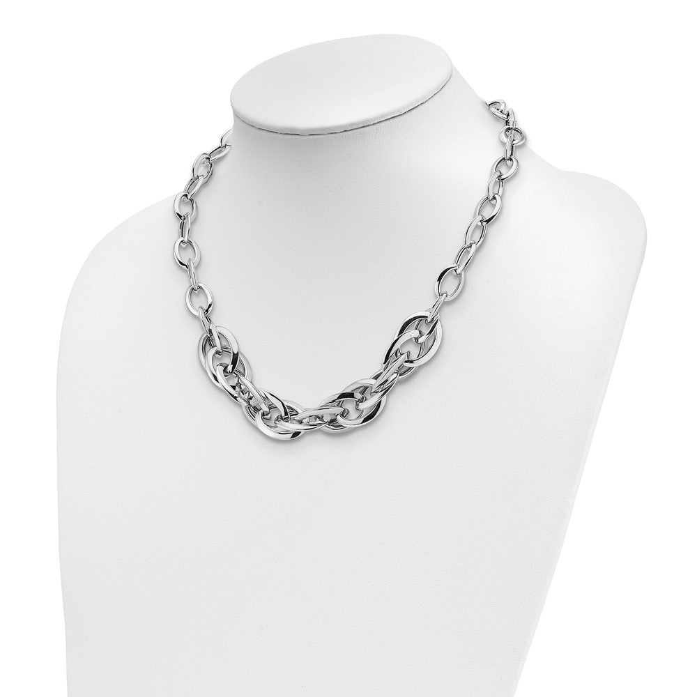 Sterling Silver Rhodium-plated Polished Fancy Link Necklace