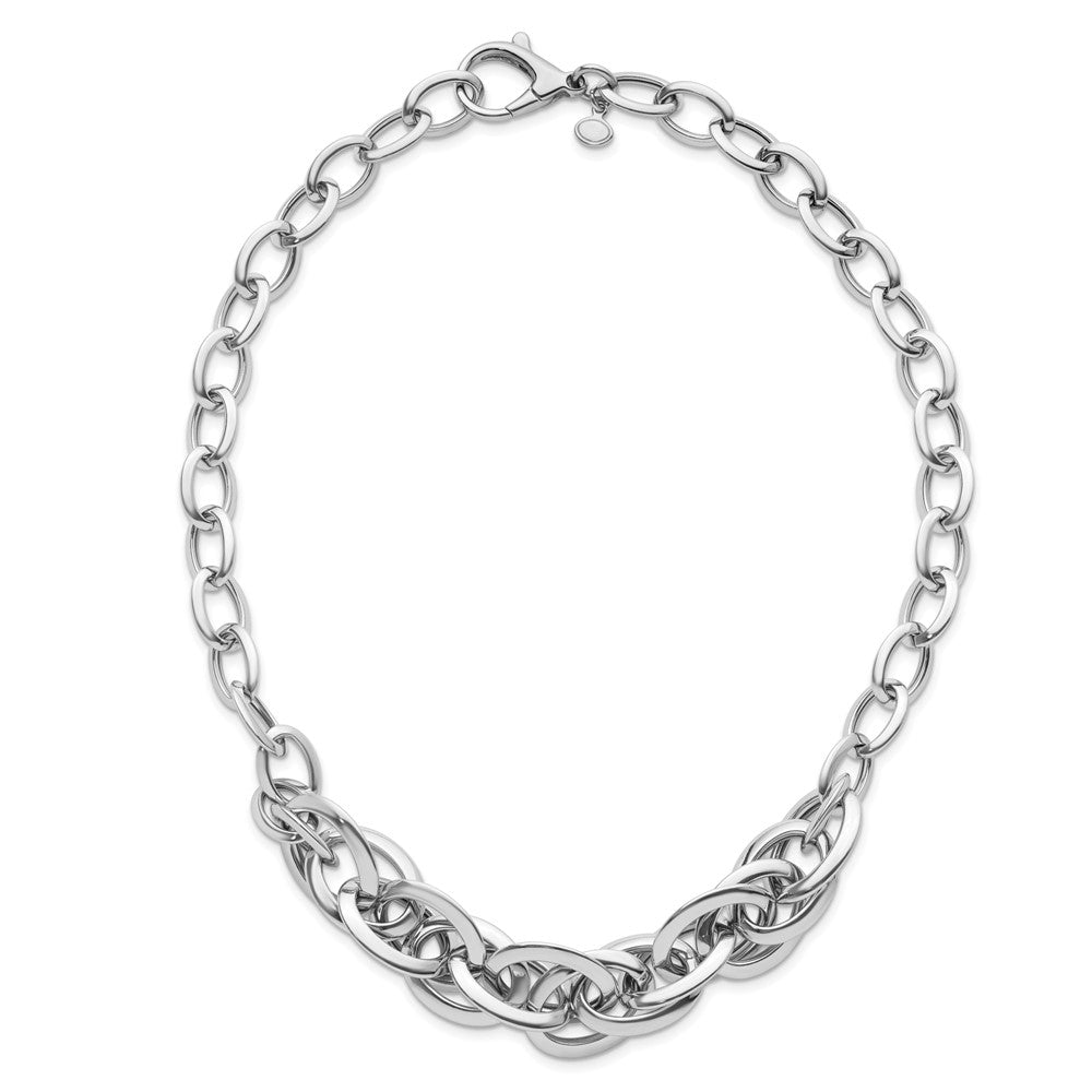 Sterling Silver Rhodium-plated Polished Fancy Link Necklace