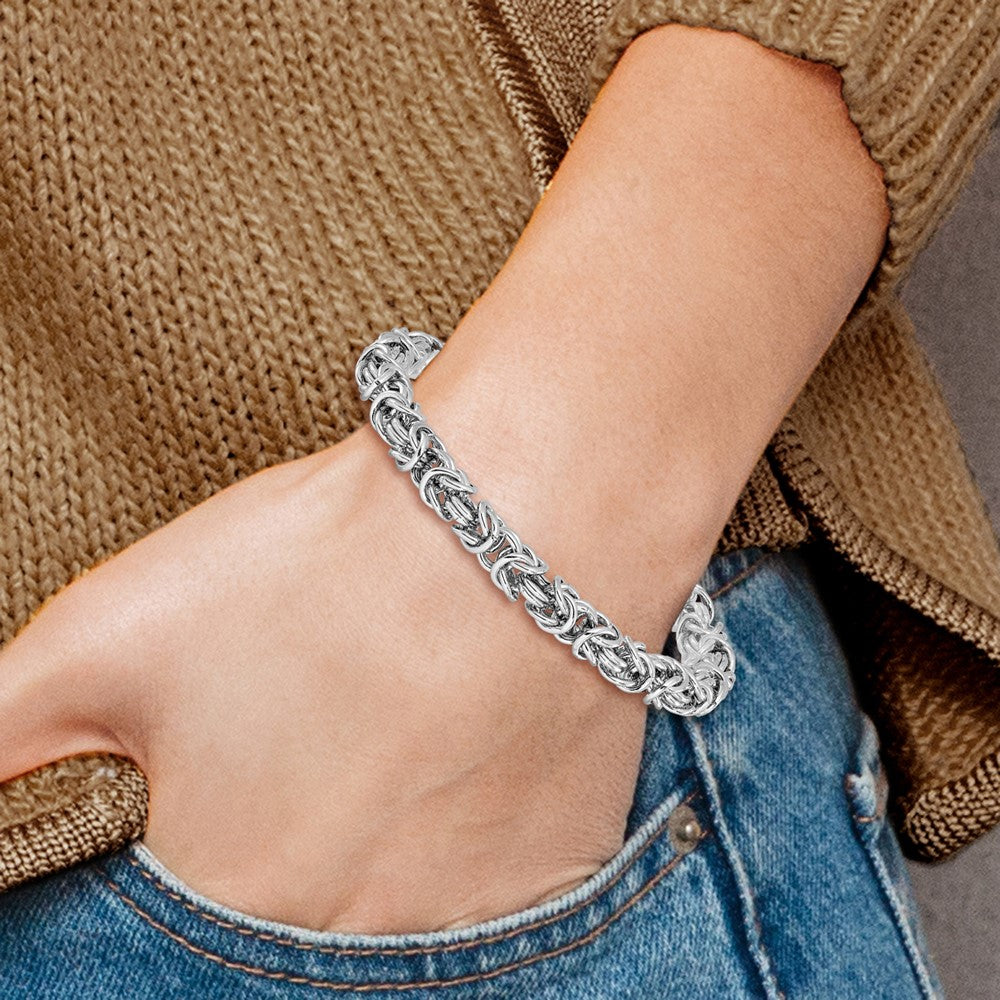 Sterling Silver Rhodium-plated w/ .5in ext Byzantine Bracelet