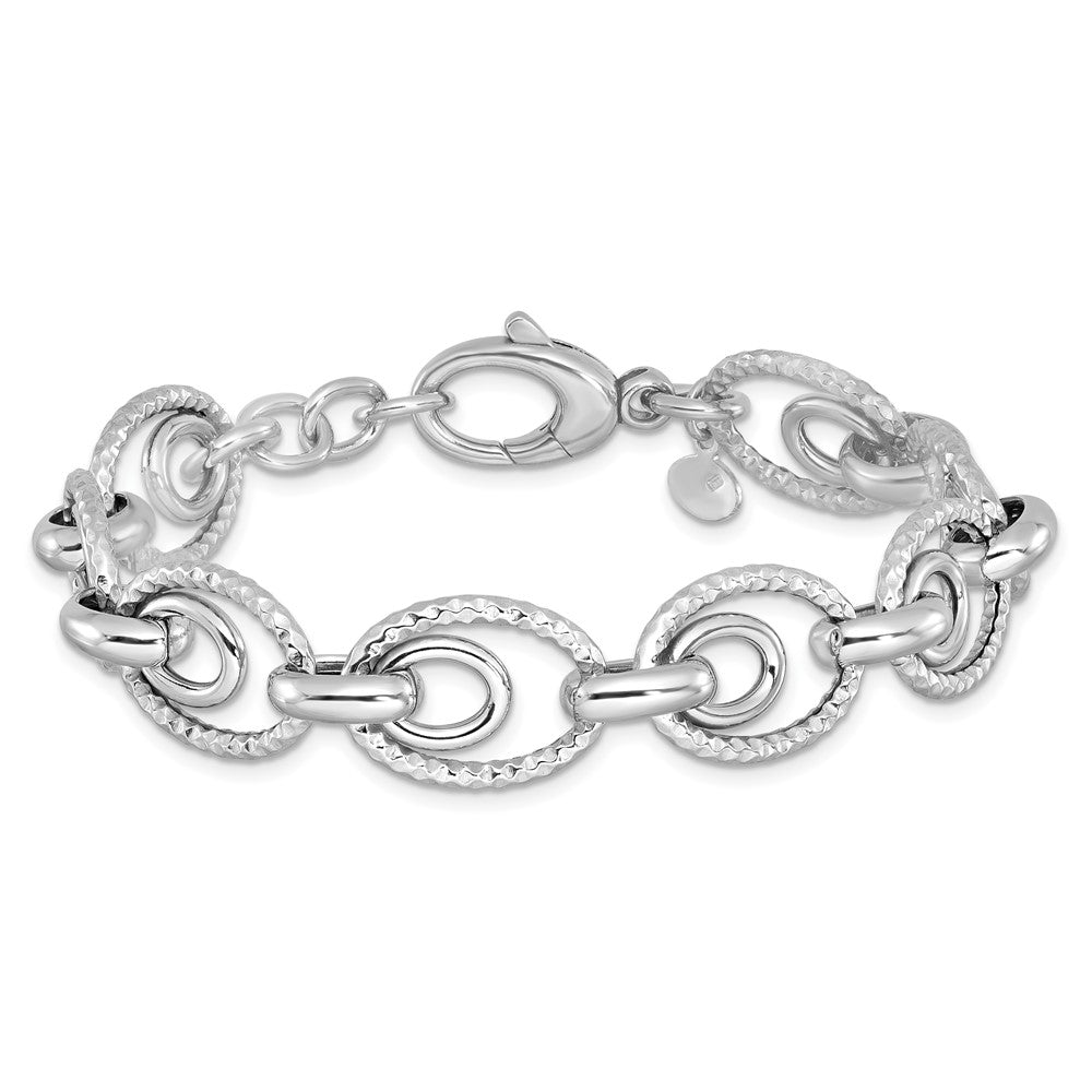 Sterling Silver Rhodium-plated D/C Polished w/ .5in ext. Bracelet