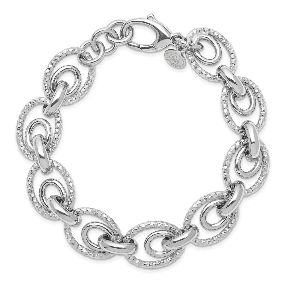 Sterling Silver Rhodium-plated D/C Polished w/ .5in ext. Bracelet