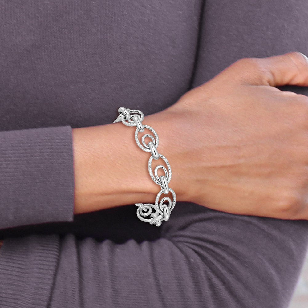 Sterling Silver Rhodium-plated D/C Polished w/ .5in ext. Bracelet