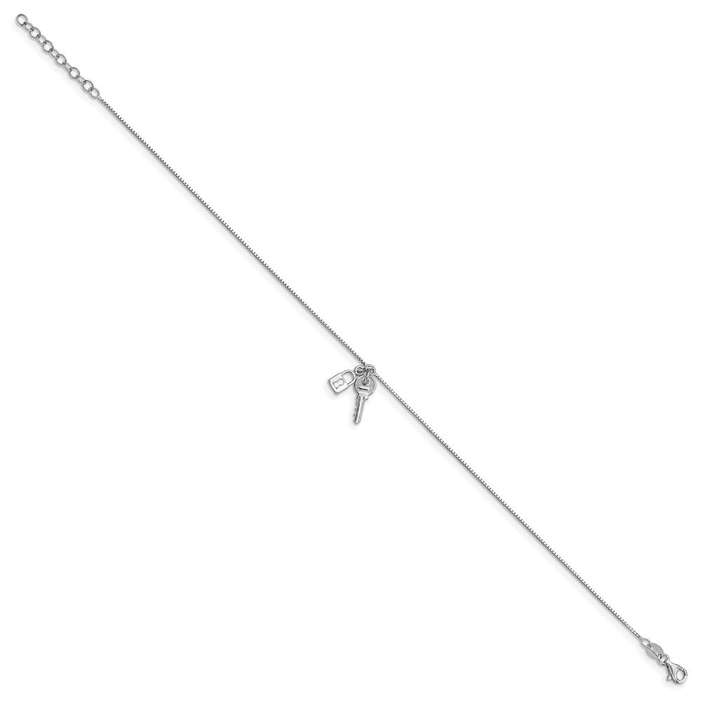 Sterling Silver Rhodium-plated Lock and Key Dangle 9 inch Plus 1 inch Extender - Total 10 inch Anklet