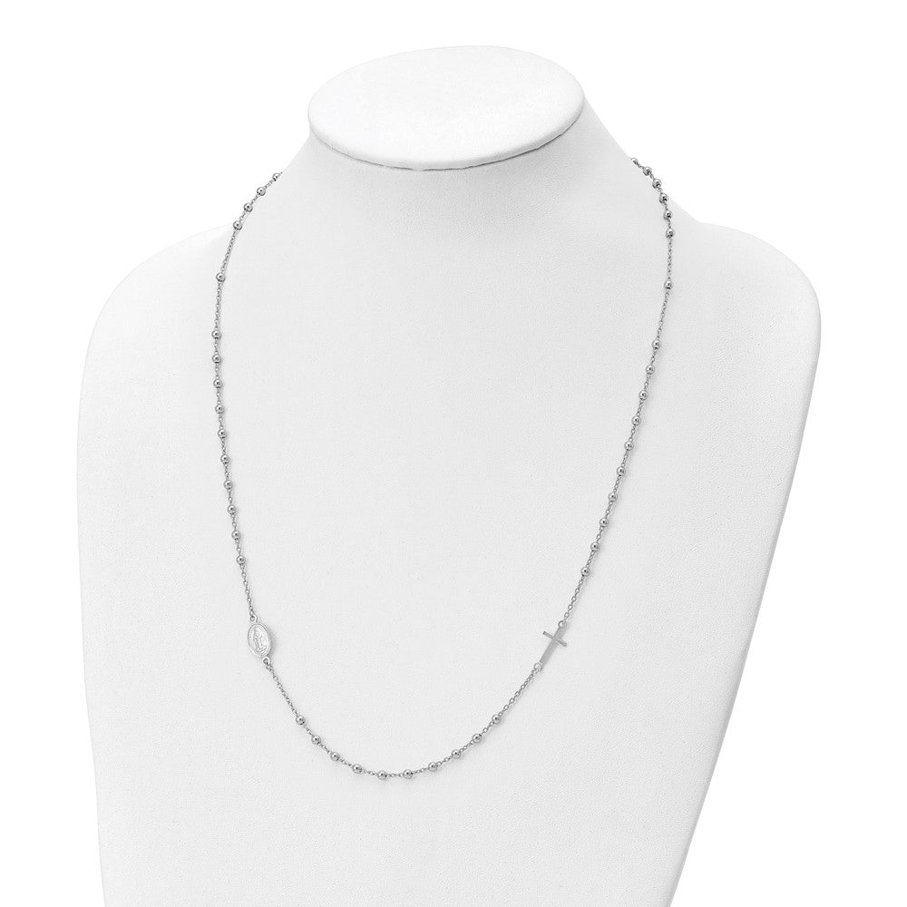 Sterling Silver Rhod-pl Cross and Miraculous Medal Necklace