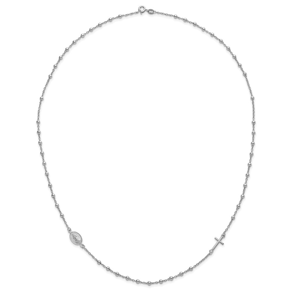 Sterling Silver Rhod-pl Cross and Miraculous Medal Necklace