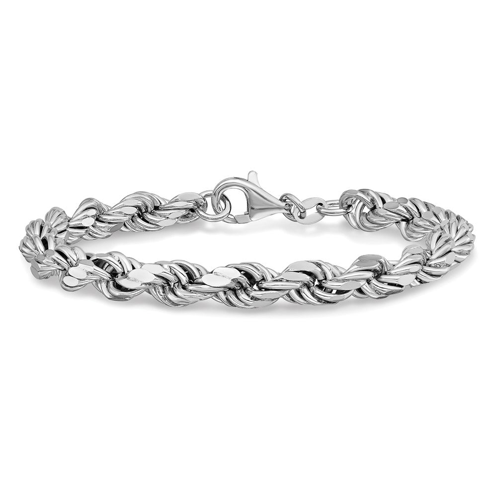 Sterling Silver Rhodium-plated Polished Fancy Rope Bracelet