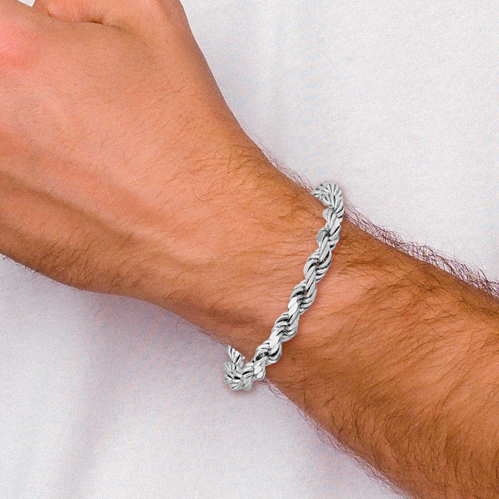 Sterling Silver Rhodium-plated Polished Fancy Rope Bracelet