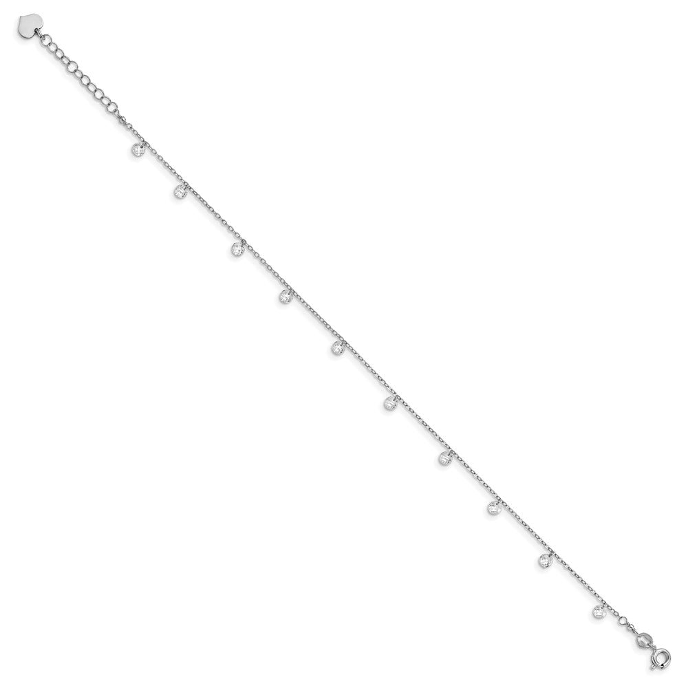 Sterling Silver Rhodium-plated Crystal 9 inch Plus 1.25 inch Extender - Total 10.25 inch Anklet