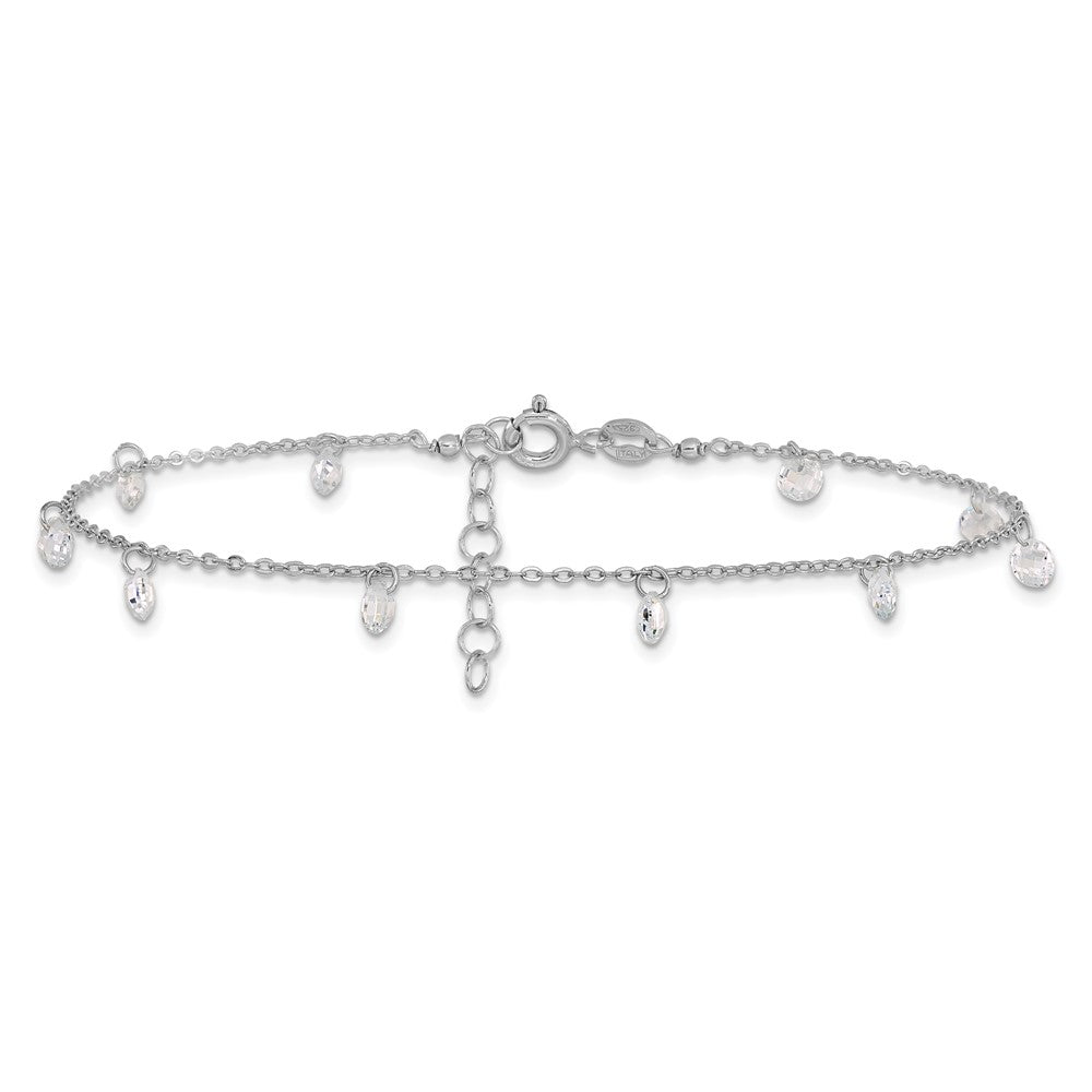 Sterling Silver Rhodium-plated Crystal 9 inch Plus 1.25 inch Extender - Total 10.25 inch Anklet