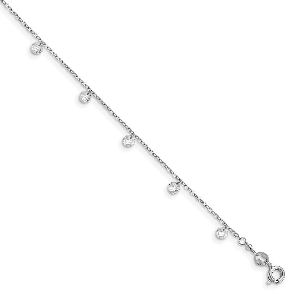 Sterling Silver Rhodium-plated Crystal 9 inch Plus 1.25 inch Extender - Total 10.25 inch Anklet