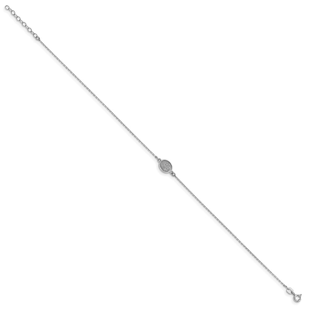 Sterling Silver Rhodium-plated Glitter Oval 9 inch Plus 1 inch Extender - Total 10 inch Anklet