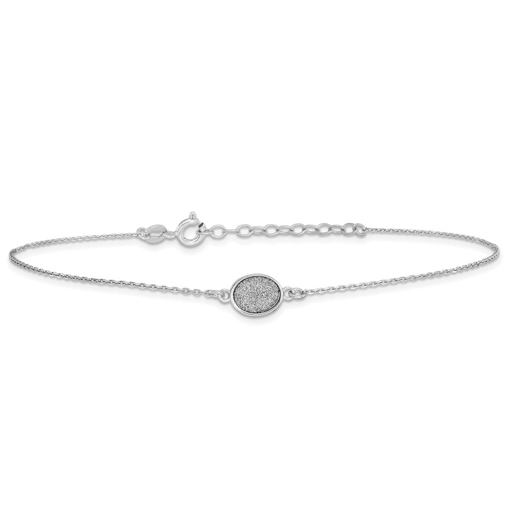 Sterling Silver Rhodium-plated Glitter Oval 9 inch Plus 1 inch Extender - Total 10 inch Anklet