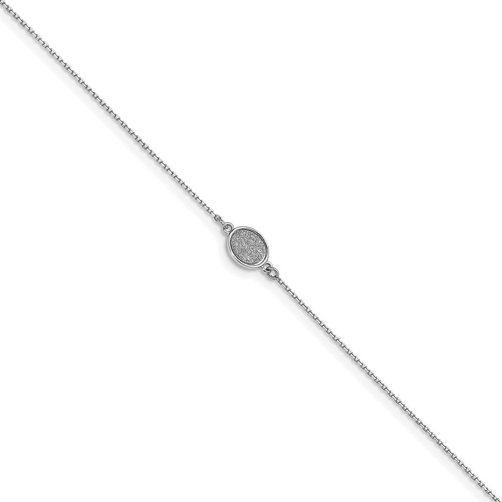 Sterling Silver Rhodium-plated Glitter Oval 9 inch Plus 1 inch Extender - Total 10 inch Anklet