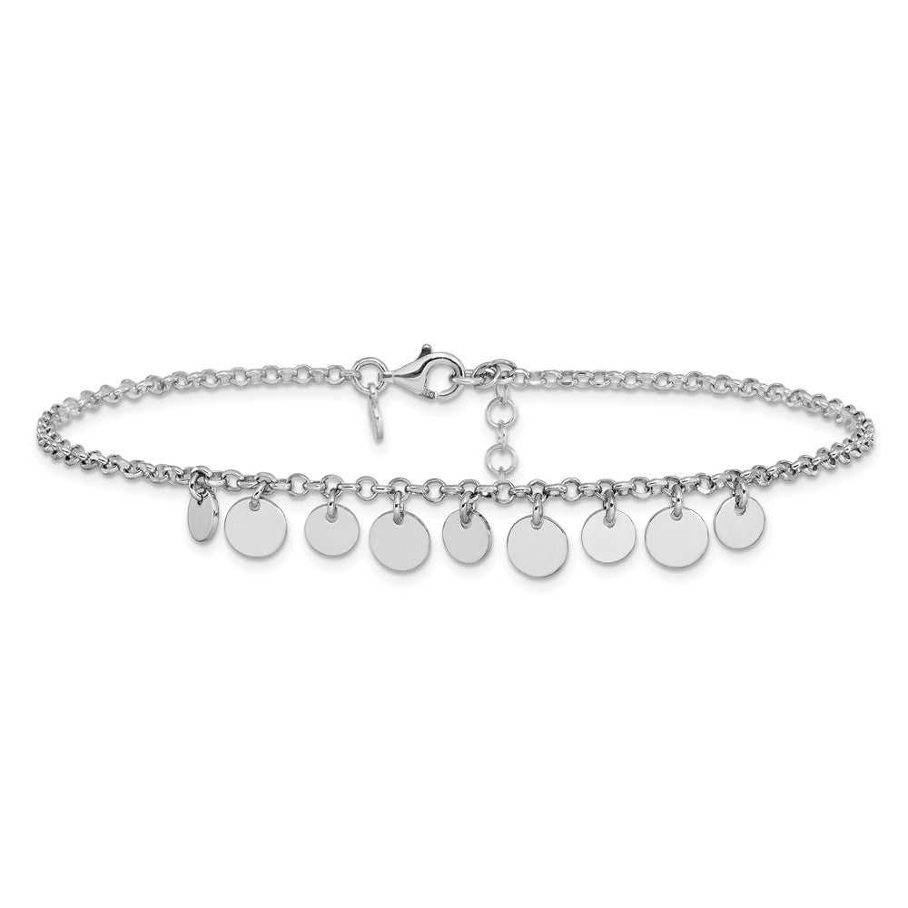 Sterling Silver Rhodium-plated Disc 9 inch Plus 1.5 inch Extender - Total 10.5 inch Anklet