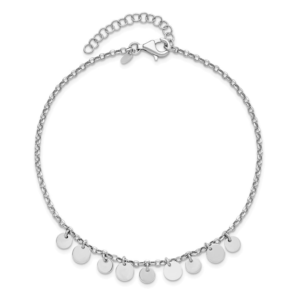Sterling Silver Rhodium-plated Disc 9 inch Plus 1.5 inch Extender - Total 10.5 inch Anklet
