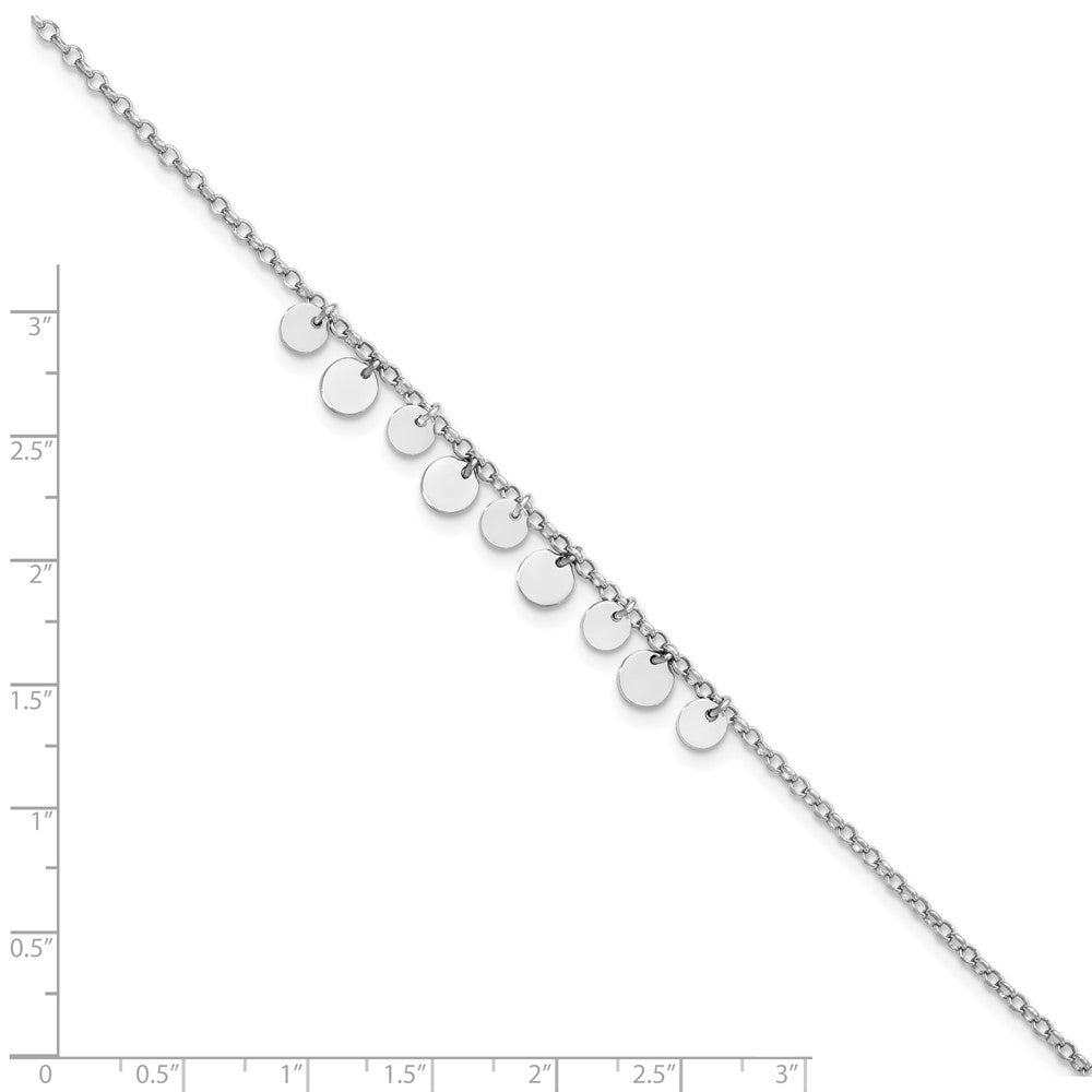Sterling Silver Rhodium-plated Disc 9 inch Plus 1.5 inch Extender - Total 10.5 inch Anklet