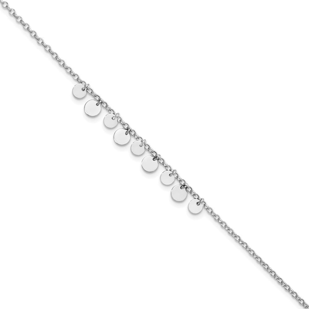 Sterling Silver Rhodium-plated Disc 9 inch Plus 1.5 inch Extender - Total 10.5 inch Anklet