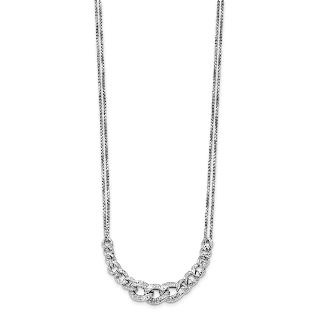 Sterling Silver Rhod-pl Textured Link 2 strand w/ 2in ext Necklace