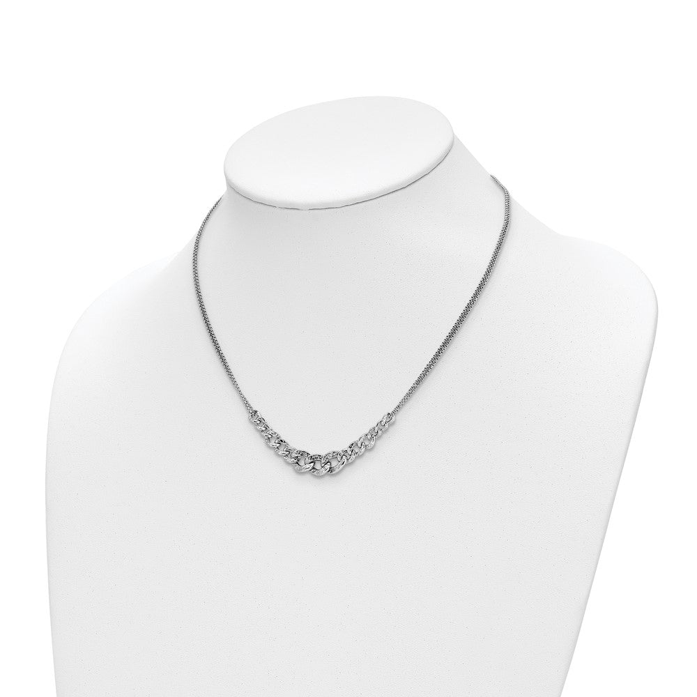 Sterling Silver Rhod-pl Textured Link 2 strand w/ 2in ext Necklace