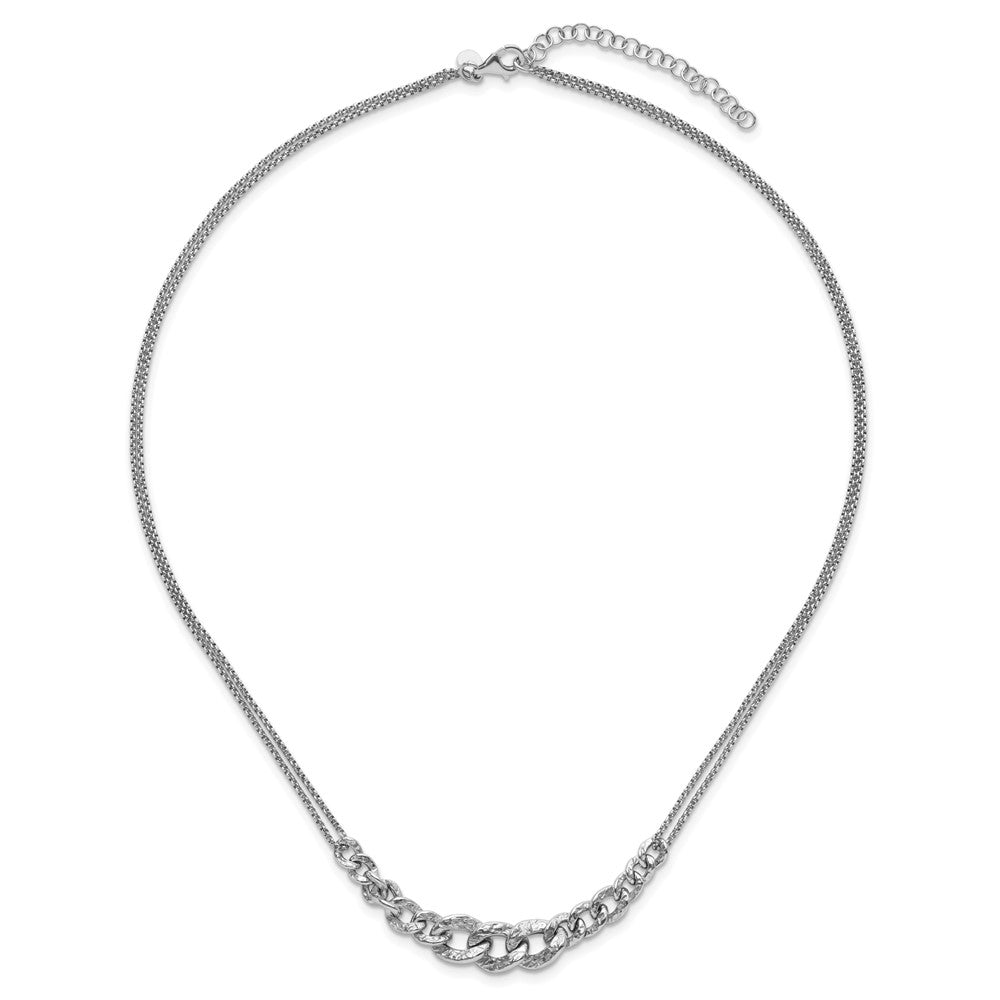 Sterling Silver Rhod-pl Textured Link 2 strand w/ 2in ext Necklace