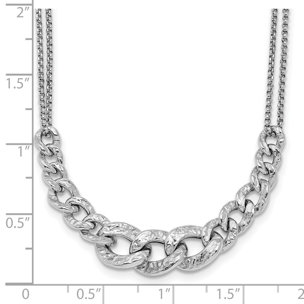 Sterling Silver Rhod-pl Textured Link 2 strand w/ 2in ext Necklace