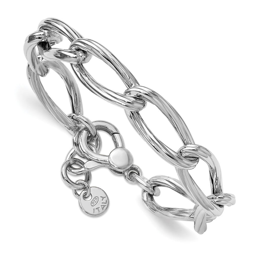 SS RH-plated Polished/Grooved Link w/.75in ext. Bracelet