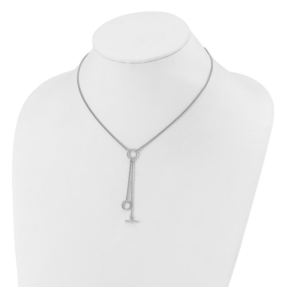 SS RH-plated Polished Circle Tassel w/2in ext. Necklace