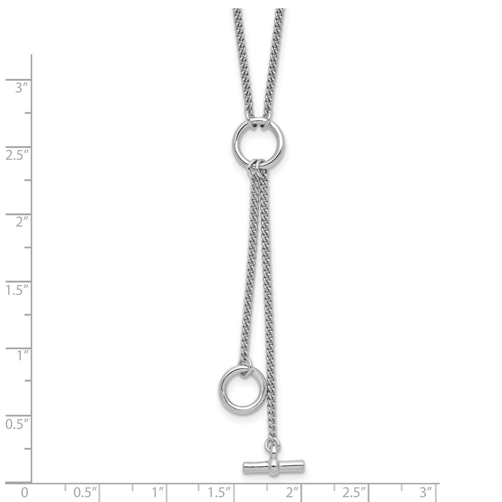 SS RH-plated Polished Circle Tassel w/2in ext. Necklace