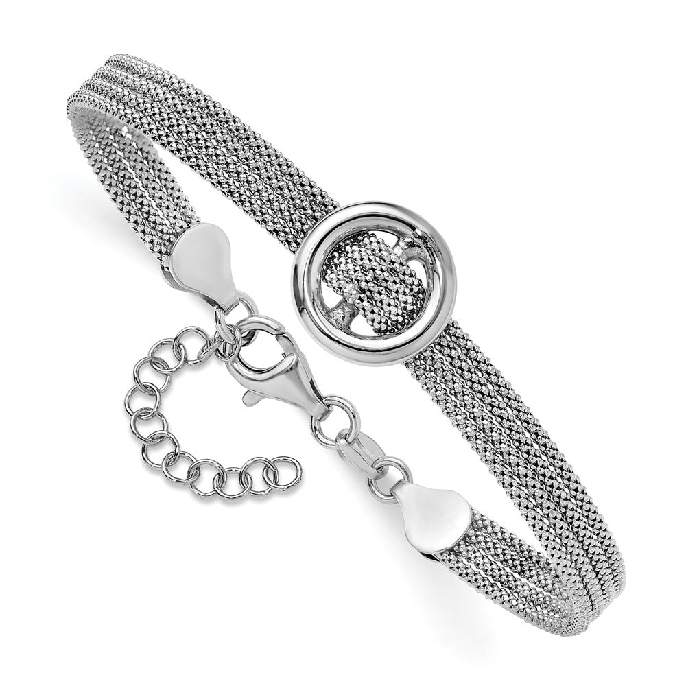 Sterling Silver RH-plat Circle Multi-strand w/1in ext. Bracelet