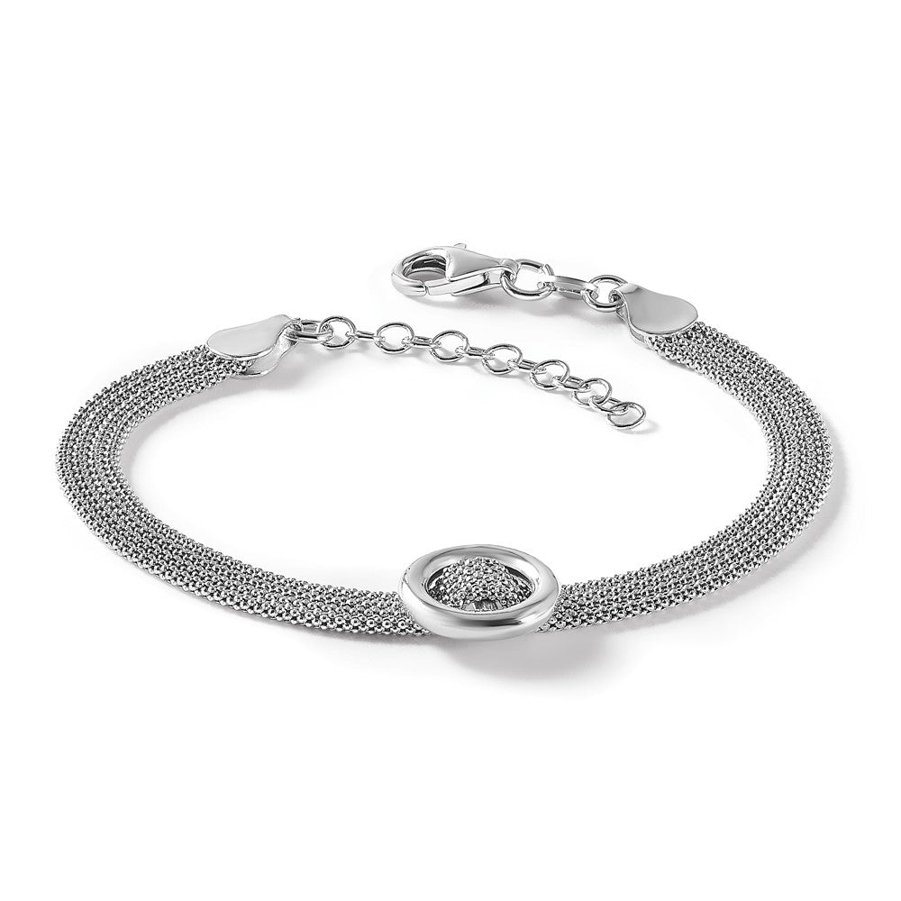 Sterling Silver RH-plat Circle Multi-strand w/1in ext. Bracelet