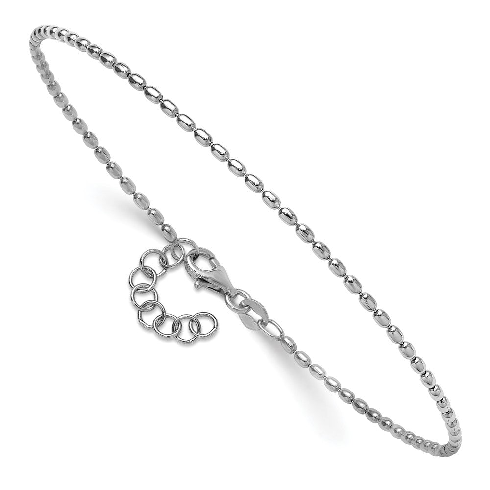 Sterling Silver Rhodium-plated Bead 9 inch Plus 1 inch Extender - Total 10 inch Anklet