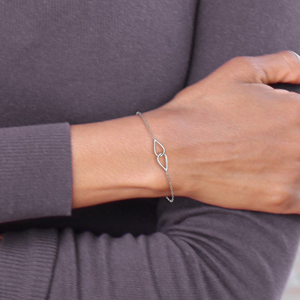 SS RH-plated Polish Intertwined Teardrop w/1in ext. Bracelet