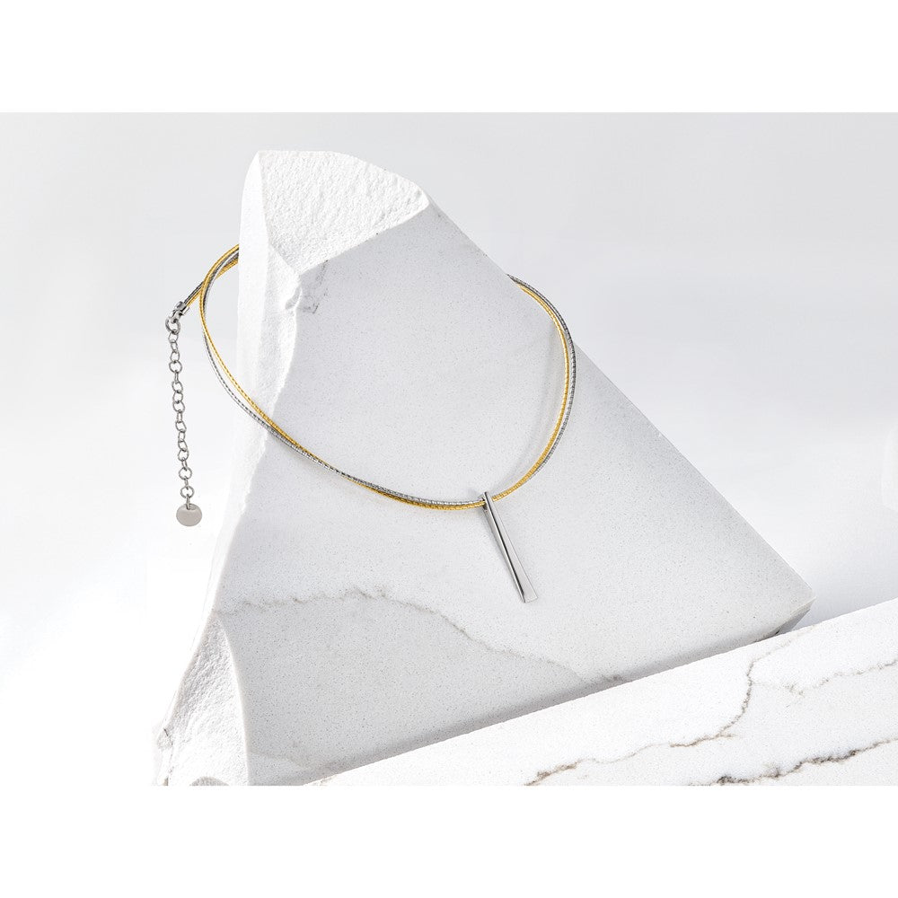 SS RH/Gold-plated 2-Wire Tapered Bar w/ 2in Ext. Necklace