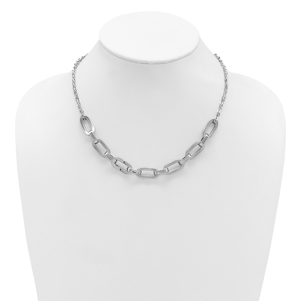 SS RH-plated 2-Strand Fancy Link w/ 2in Ext Necklace