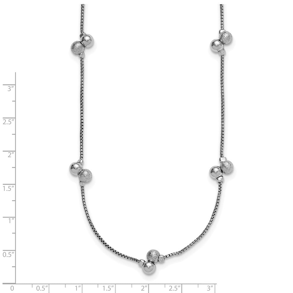 SS Rhodium-plated Polished Brushed and Beaded Necklace
