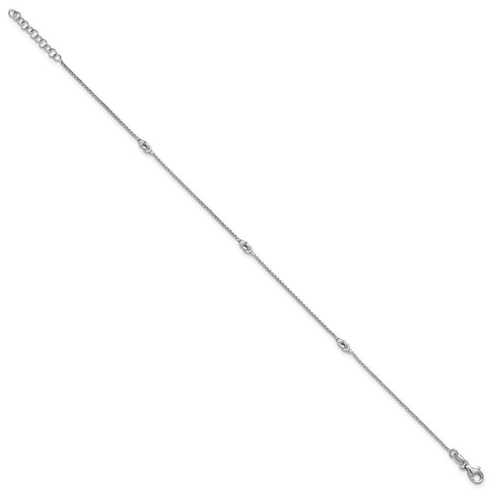 Sterling Silver Rhodium-plated Knots 9 inch Plus 1 inch Extender - Total 10 inch Anklet
