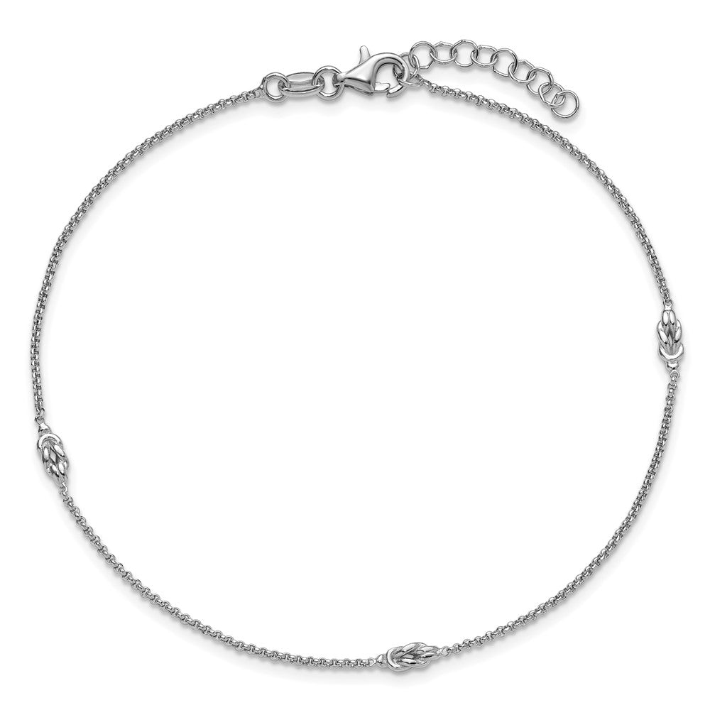 Sterling Silver Rhodium-plated Knots 9 inch Plus 1 inch Extender - Total 10 inch Anklet