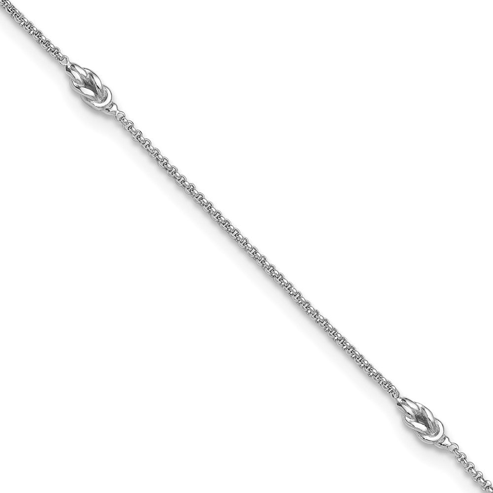 Sterling Silver Rhodium-plated Knots 9 inch Plus 1 inch Extender - Total 10 inch Anklet