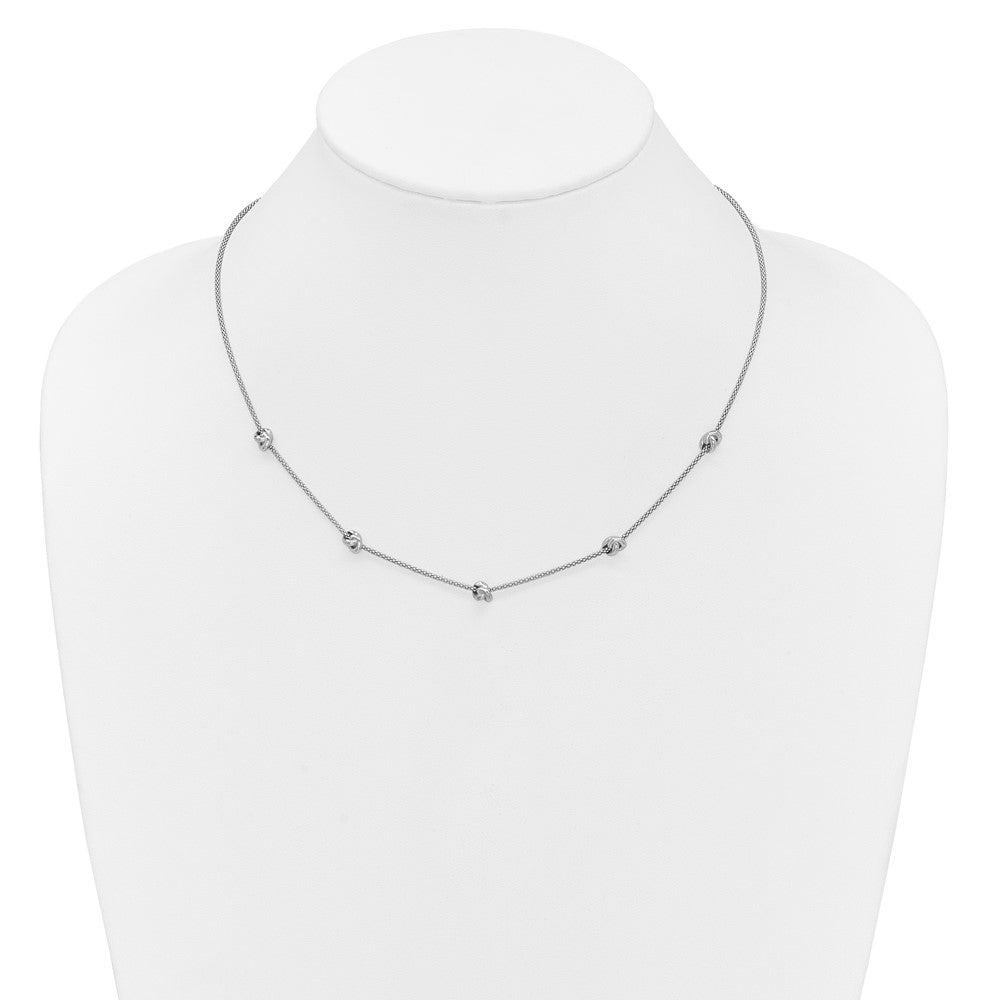 Sterling Silver RH-plt Polished Love Knot w/2in ext. Necklace