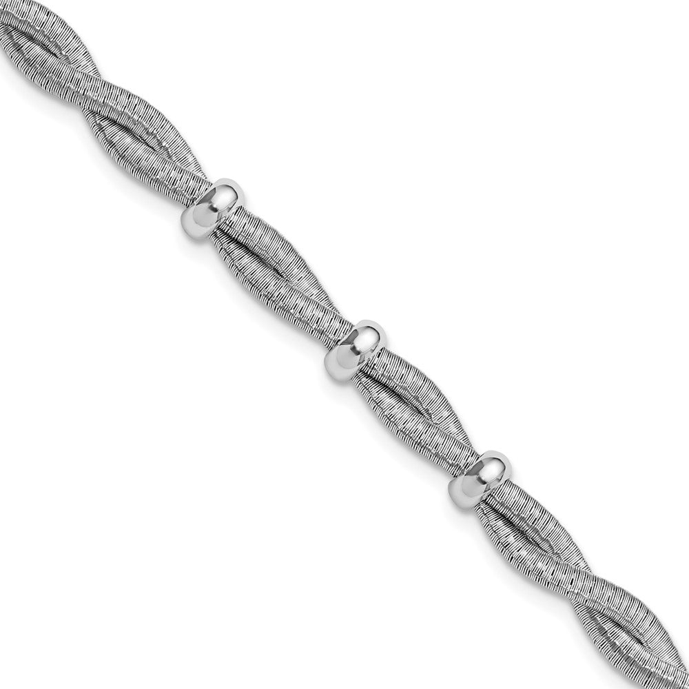 Sterling Silver RH-plated Polished Braided w/1in ext. Bracelet