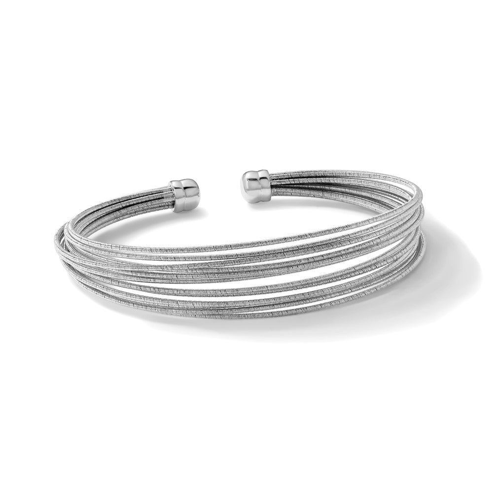 Sterling Silver RH-plated Polished multi-wire Cuff Bangle