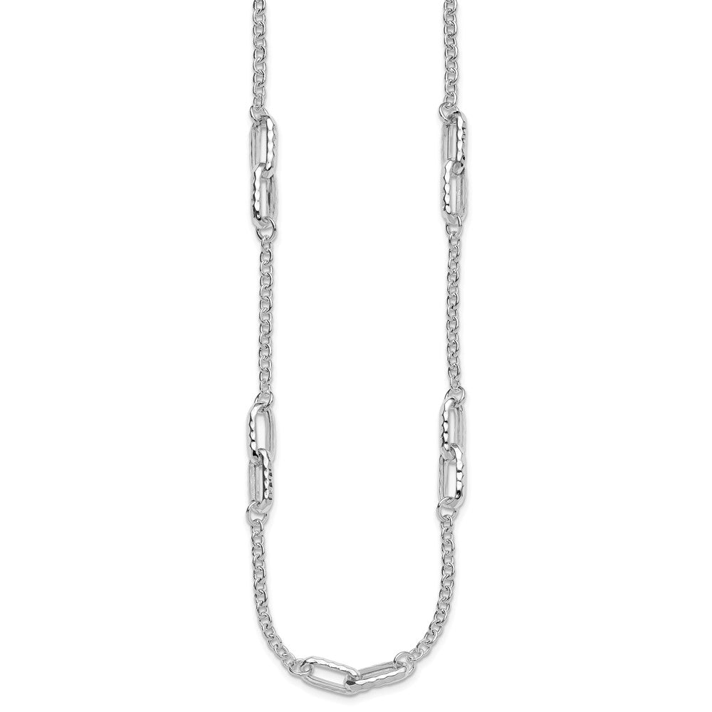 Sterling Silver RH-plated Polished and Hammered Link Necklace