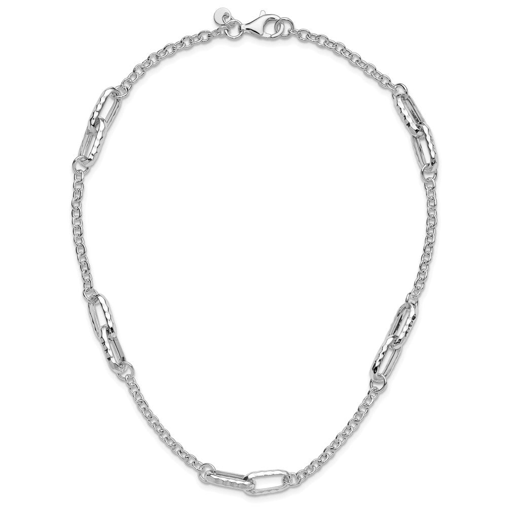 Sterling Silver RH-plated Polished and Hammered Link Necklace